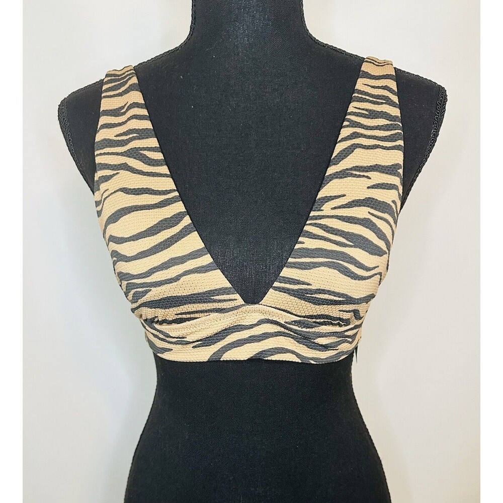AERIE Black Brown Animal Print Triangle Bow Bikini Top SMALL NWT